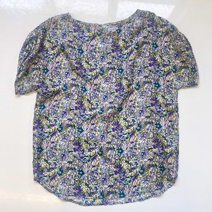 EUC Steven Alan Short Gathered Sleeve Silk Floral Blouse sz L